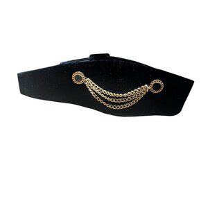Vintage 90s Black Velvet Chain Wide Belt Medium Chanel vibe